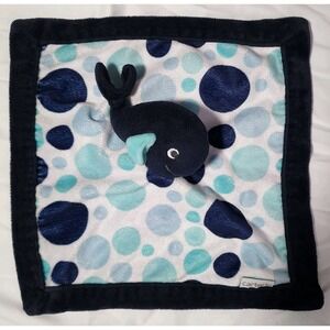 Carters Whale Security Blanket Baby Lovey Navy Blue Aqua Polka Dots